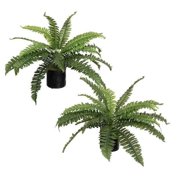 Glamorous Fusion Set Of 2 Boston Fern Artificial Fake Plant Decorative In Pot - Green