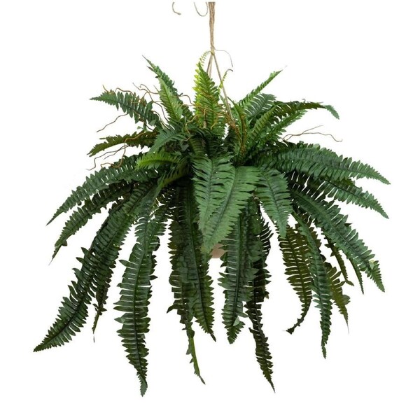 Glamorous Fusion Boston Fern Artificial Fake Decorative 88cm Hanging Planter W/ Rope - Green