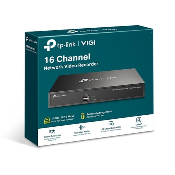 TP-LINK VIGI NVR1016H 16 Channel Network Video Recorder, 24/7 Continuous Recording, Up To 10TB HDD Not Included, 16 Channel Live View, Up To 8MP