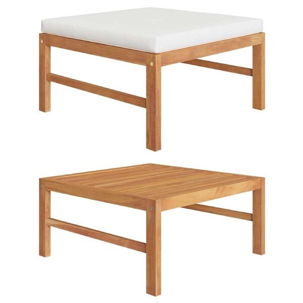 Footrest with Cream Cushion Solid Teak Wood vidaXL