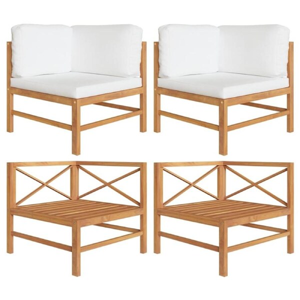 Corner Sofas 2 pcs with Cream Cushions Solid Teak Wood vidaXL