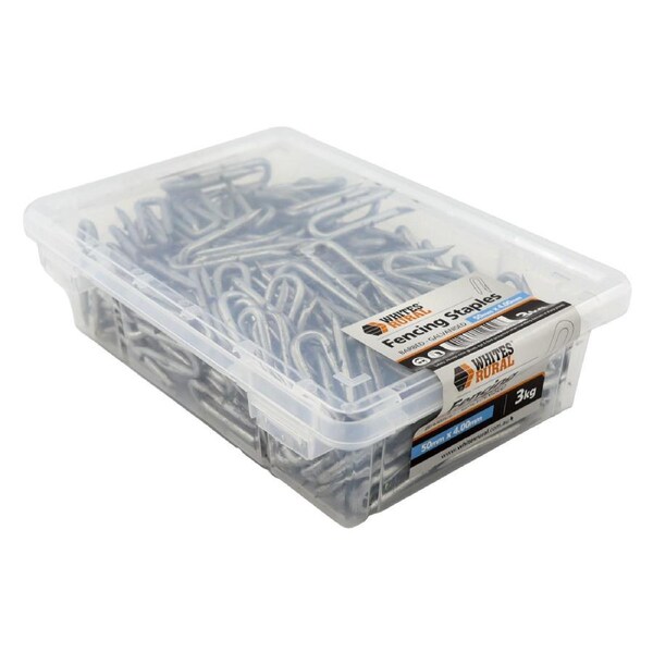 Whites Rural 3kg 50 x 4.0mm Barbed Galvanised Fence Staples - 12502