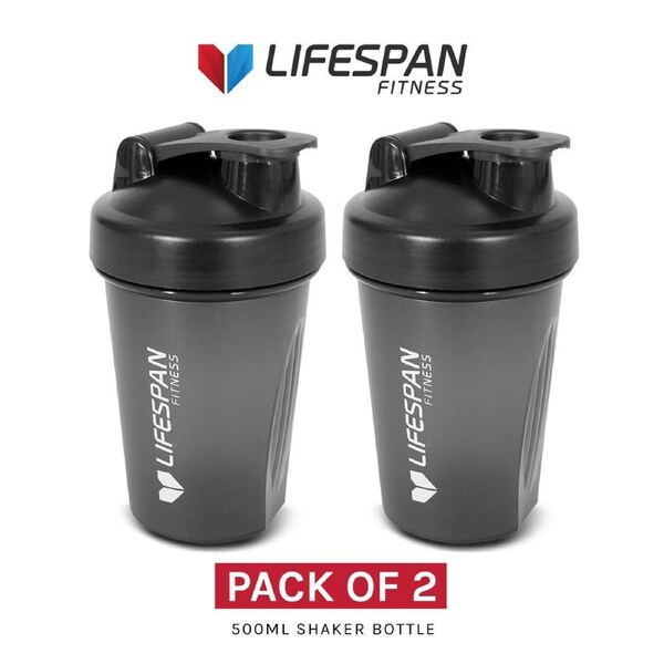 Lifespan Fitness Shaker Bottle (500ml, Black) Pack of 2