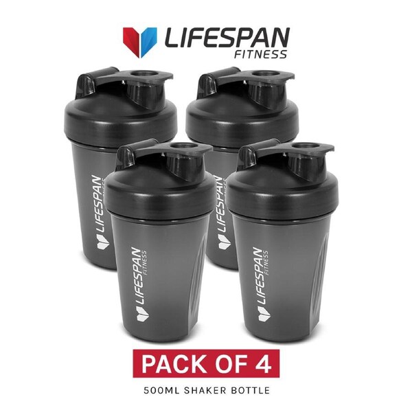 Lifespan Fitness Shaker Bottle (500ml, Black) Pack of 4