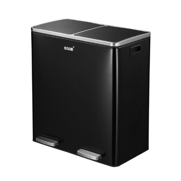 60L Pedal Recycling Bin Dustbin Kitchen Rubbish Bins Waste Garbage Trash Can with Dual Compartments Black