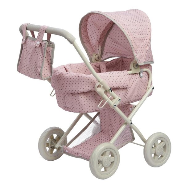 Olivia’s Little World Polka Dot Princess Deluxe Baby Doll Stroller Toy Pram, Pink/Grey