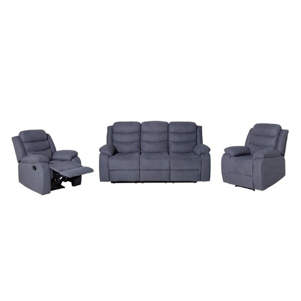 Versitile 3 Seater with 2 Single Seater Manual Recliner Sofa Lounge Couch Armchair Solid Wood Frame Fabric 100% Upholstery Suite -Grey