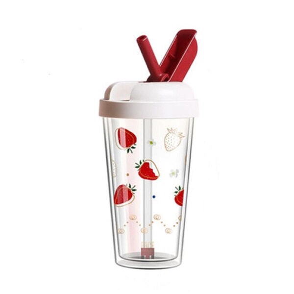 Face KP38A Portable Water Drink Bottle Cup with Straw 380ml Strawberry