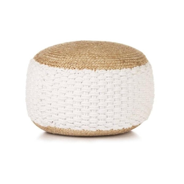 Knitted Pouffe Jute Cotton White Handmade Stylish Home Decor Woven Pouf Ottoman