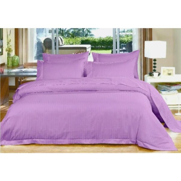 750TC QUEEN SIZE BED SHEET SET COTTON STRIPE - PURPLE