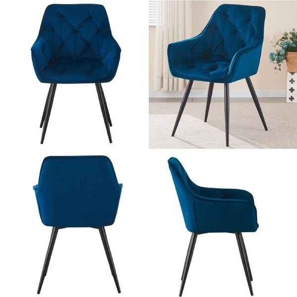 BRIBRION 1x Velvet Arm Chair Accent Chair Tufted Charcoal Metal Legs For Home Office Blue