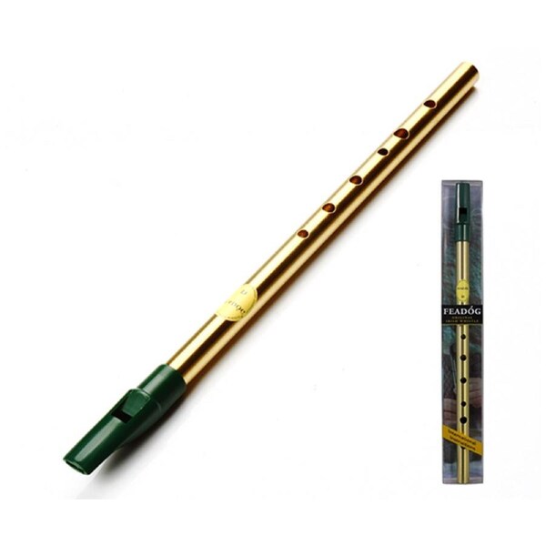 Feadog Brass Irish Whistle Pack in Key of D with Fingering Chart and Instruction Sheet