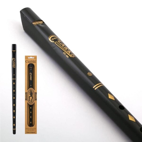 Clarke Original Black D Penny Whistle - Handmade, Conical Bore, Wooden Plug, Individually Boxed with Tune Sheet, Made in England