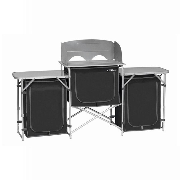 Deluxe Aluminium Foldable Camping Kitchen Picnic Cupboard Bench Table Windshield