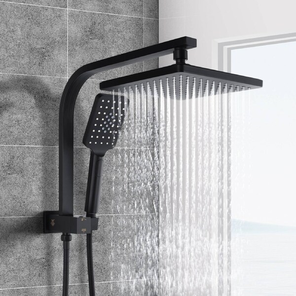 ACA WELS Shower Head Set 8" Rain 3-MODE Handheld Heads Square Black WELS High Pressure