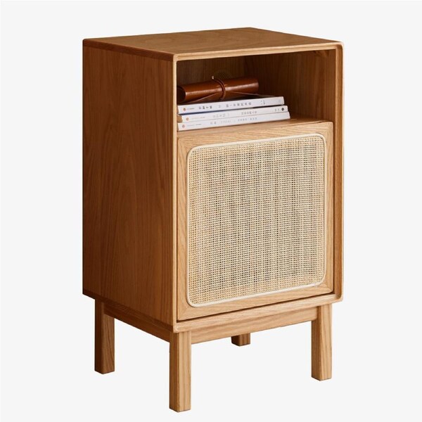 MIUZ Solid Timber Side Table Storage Cabinet Bedside Table Bathroom Lamp American Oak