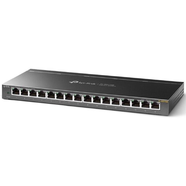 TP-LINK TL-SG116E 16-Port Gigabit Unmanaged Pro Switch Desktop/Wall Mounting L2 Features 32xVLAN 32Gbps Capacity 23.81Mpps 8K MAC 4.1Mb Buffer Fanless