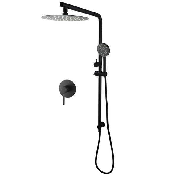 ACA WELS Round 10'' Ultrathin Rainfall Shower Head 3-MODE Handheld Set Gooseneck Arm Wall Rail Diverter Mixer Tap Black