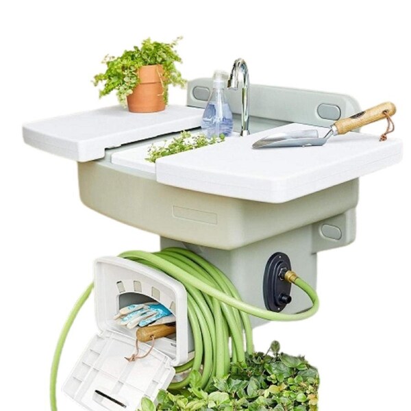 KASA Outdoor Patio Sink Basin Caravan Wall Mounted BBQ Garden Kitchen Camping Fishing BBQ w/ Hose Holder