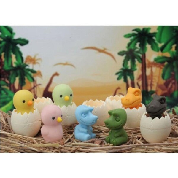 Iwako Japanese Puzzle Eraser - Chick & Dinosaur Eggs 7 pcs erasers in Bag Set