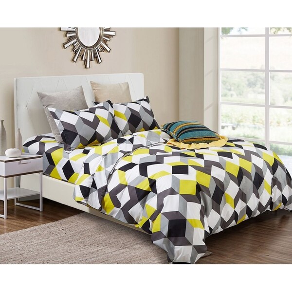 Jensson Super King Size Quilt/Doona/Duvet Cover Set M449 Grey Yellow Black