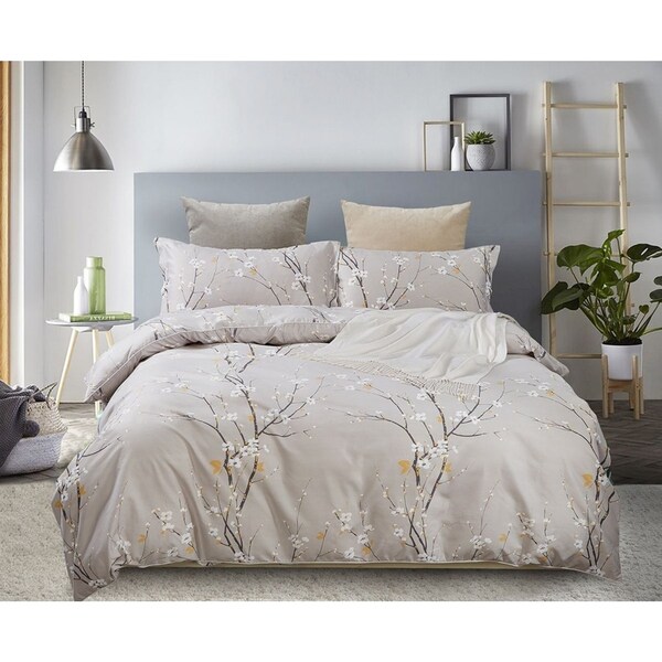 Kaito Super King Size Quilt/Doona/Duvet Cover Set M450 Beige White Flower