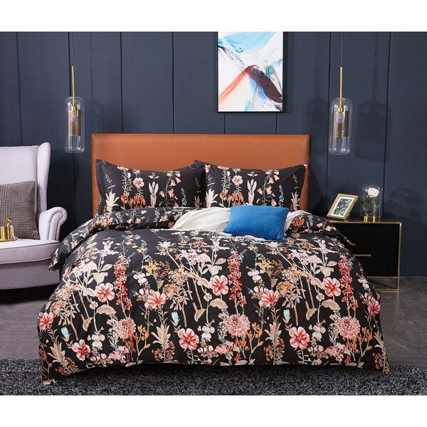 Hayman Super King Size Quilt/Doona/Duvet Cover Set M451 Black Flower