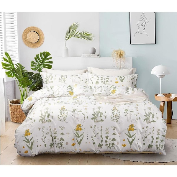 Jasmine Super King Size Quilt/Doona/Duvet Cover Set M456 White Green