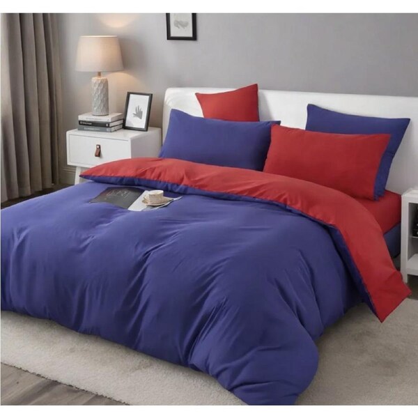 Reversible Super Soft Queen Size Quilt/Duvet Cover & 2 Pillowcases Set - Blue and Red