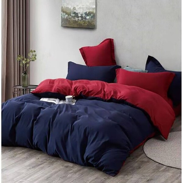 Reversible Super Soft Super King Size Quilt/Duvet Cover & 2 Pillowcases Set - Blue and Red