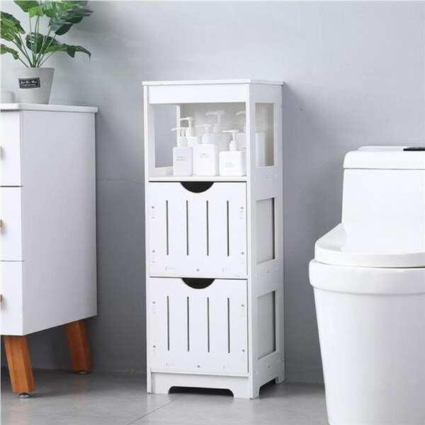 85CM Bathroom Bedroom Storage Utility Display Cabinet 2 Drawers Stand White Waterproof