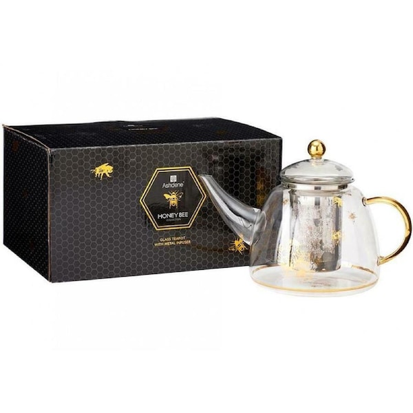 ?Ashdene Honey Bee Borosilicate Glass Teapot 1300 mL