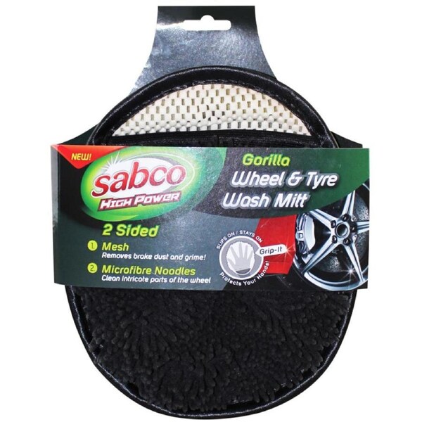 Sabco High Power Gorilla Wheel & Tyre Wash Mitt 2 Sided Mesh & Microfibre Sponge