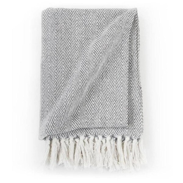 MHome Herringbone Throw 100% Cotton Soft Plaid Blanket 150 x120cm Grey