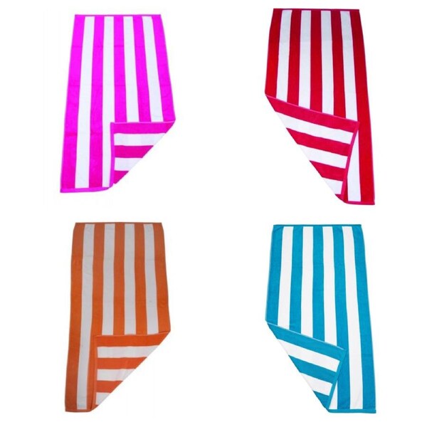 4 x Havana Striped Beach & Pool Towel - Pink, Aqua, Orange & Red -Bnb Supplies