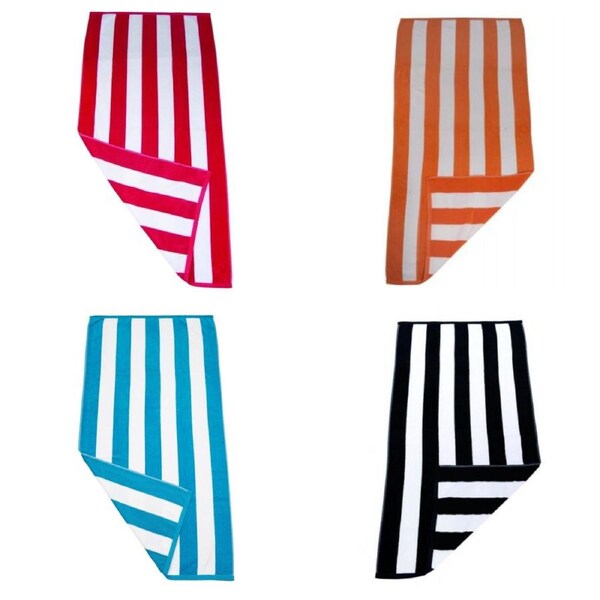 4 x Havana Striped Beach & Pool Towel - Black Aqua, Orange & Red -Bnb Supplies