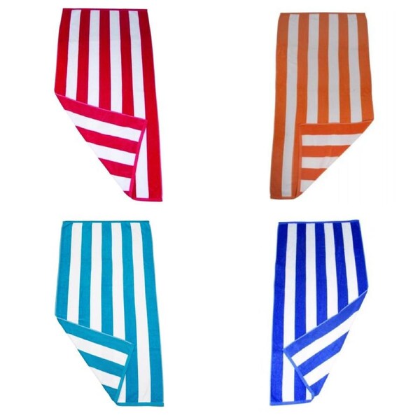 4 x Havana Striped Beach & Pool Towel - Royal Blue, Aqua, Orange & Red -Bnb Supplies