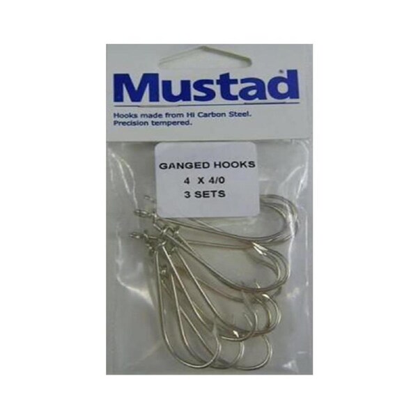 3 Sets Mustad Pre-Rigged Ganged Hooks 4/0 X 4 Hooks