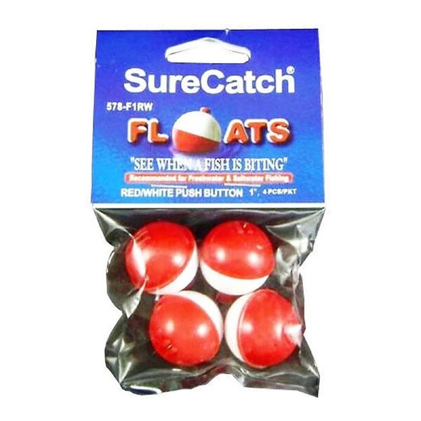 4 X 1 Inch Red and White Push Button Fishing Floats