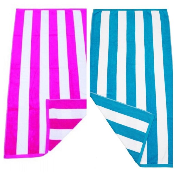 2x Havana Striped Beach & Pool Towel - Pink & Aqua -Bnb Supplies