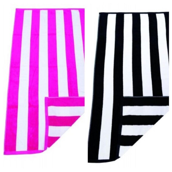 2x Havana Striped Beach & Pool Towel - Pink & Black -Bnb Supplies