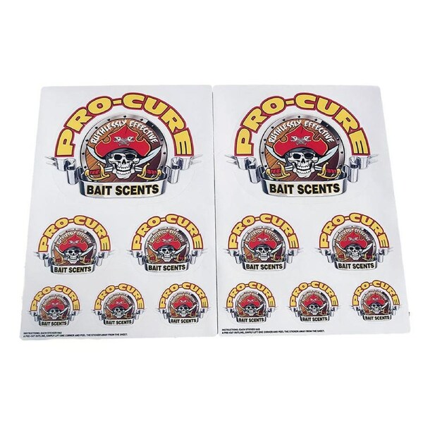 Pro Cure Team Pro Cure Sticker Pack - 12 Assorted Fishing Stickers - Boat Decals