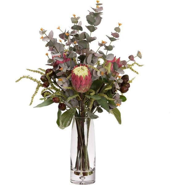 84cm Protea & Native Arrangement in Glass Vase Artificial Plant Flower Tree Fake