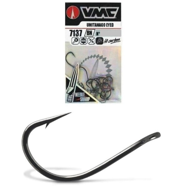 13 Pack of Size 2 VMC 7137BN Umitanago Eyed Fishing Hooks - Black Nickel