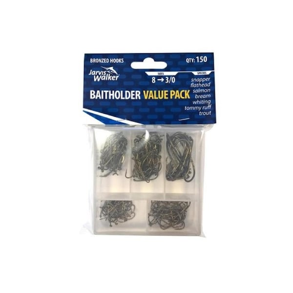 Jarvis Walker Assorted Baitholder Fishing Hook Pack - 150 Pce Value Pack