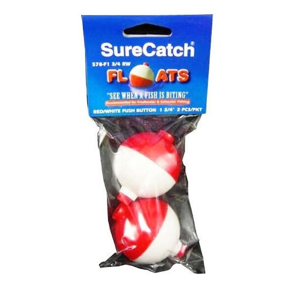 2 X 1 3/4 Inch Red and White Push Button Fishing Floats