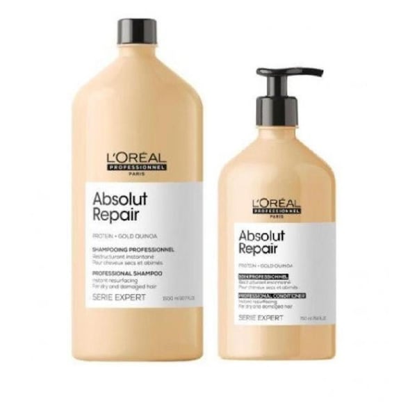 L'Oreal Professionnel Serie Expert Gold Quinoa Protein Absolut Repair Shampoo 1.5Litre & Conditioner 750ml Duo