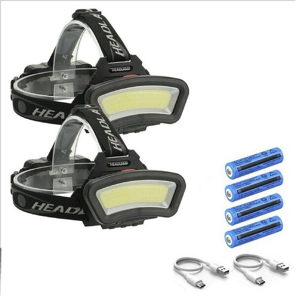 2x Rechargeable COB+LED Headlamp Headlight Torch USB Flashlight Work