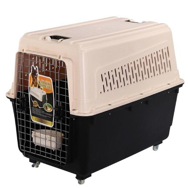 YES4PETS XXXL Plastic Pet Dog Carrier Transport Cat Cage With Wheels Tray & Bowl