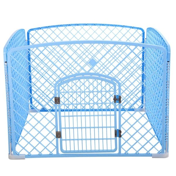 YES4PETS 4 Panel Plastic Pet Pen Pet Foldable Fence Dog Fence Enclosure With Gate Blue